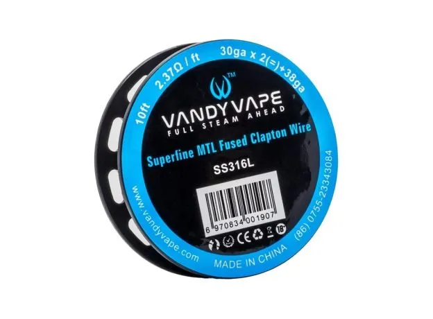 VandyVape SS316L Superfine MTL Fused Clapton Wire 30ga*2+38ga - 10ft - 2.37ohm/ft